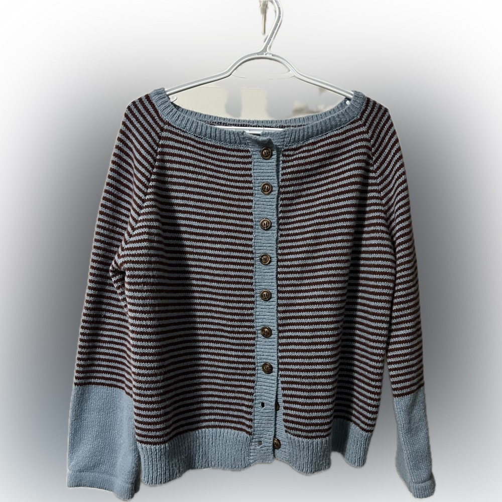 Striped Button-Up Sweater - Blue and Brown